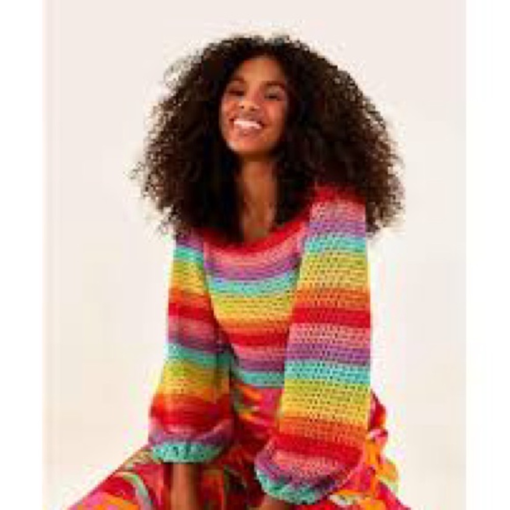 FARM Rio Striped Multicolor Crochet Pullover